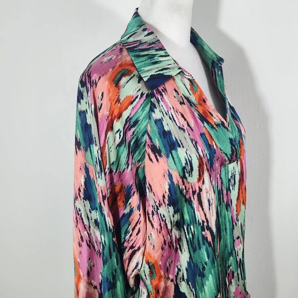 Colorful Abstract Print Boho Blouse with V-Neck and Full Sleeves Size Large - Picture 3 of 9